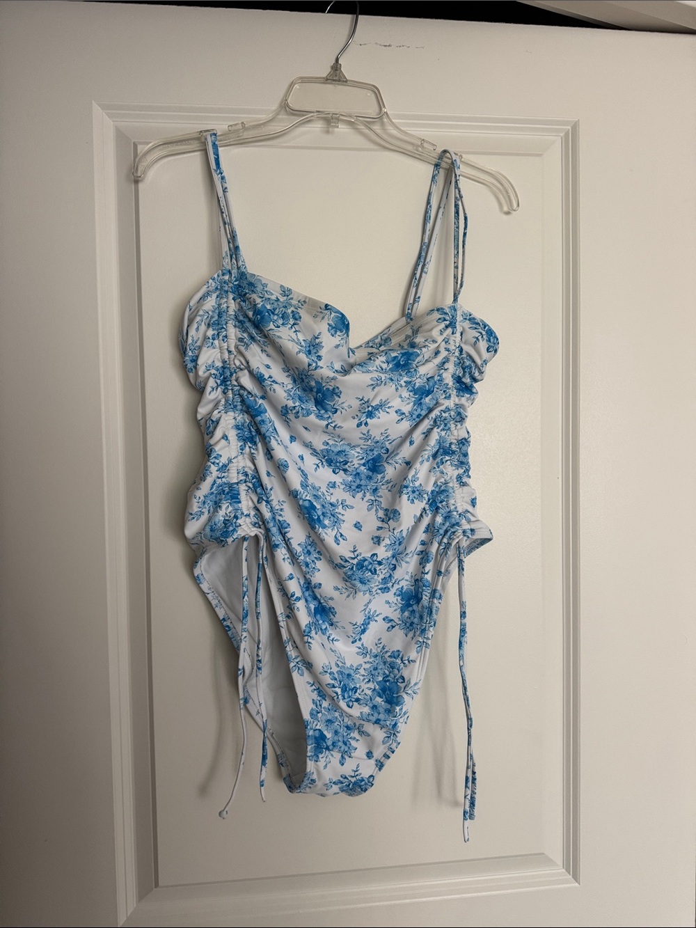 wild fable Blue & White Floral Ruched Bandeau One-Piece